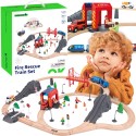 Tooky Toy Drewniana Kolejka Elektryczna Straż Pożarna Efekty Dźwiękowe 70 el. FSC