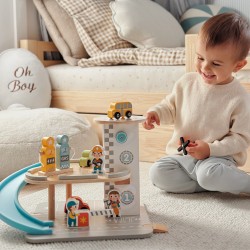 WOOPIE GREEN Drewniany Parking Piętrowy z Autkami i Figurkami