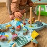 TOOKY TOY Drewniana Gra Wieloryb i Rybki Wielofunkcyjna 4w1 Montessori Łowienie Rybek Stacker Nawlekanka Wieża FSC