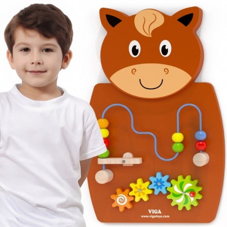 Drewniana Gra z przeplatnką i kołami zębatymi Koń Viga Toys