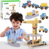 TOOKY TOY Drewniany Zestaw 4w1 Dźwig Portowy XL Statek Ciężarówka i Kolejka na Magnes