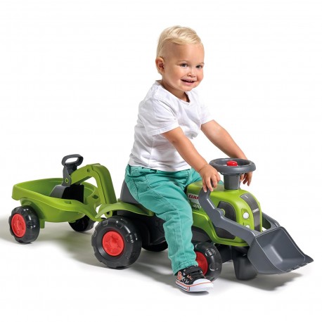 FALK Traktorek Jeździk Baby Claas z Koparką Łyżką i Przyczepą