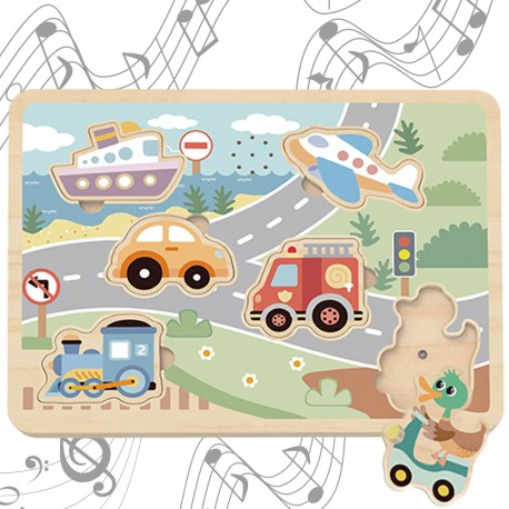 TOOKY TOY Drewniane Interaktywne Puzzle Pojazdy