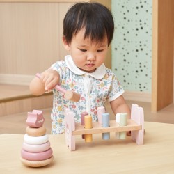 VIGA PolarB Zestaw Drewniana Piramidka + Przebijanka z Młoteczkiem Lisek Montessori