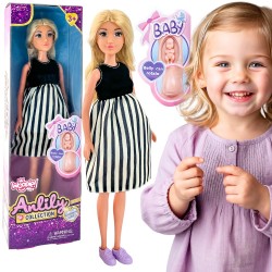 WOOPIE Lalka w Ciąży Sukienka w Czarno-białe Paski