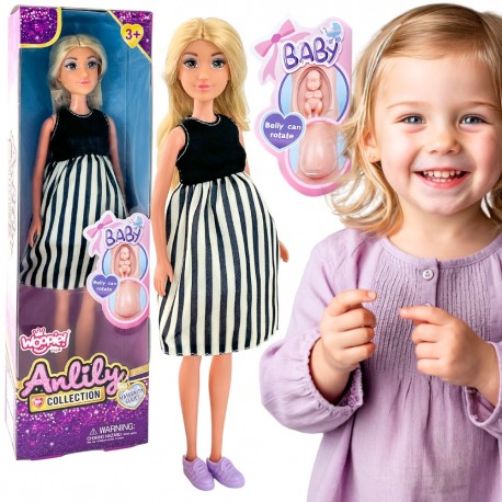 WOOPIE Lalka w Ciąży Sukienka w Czarno-białe Paski