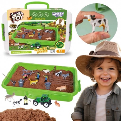 WOOPIE Zestaw Piasek Kinetyczny Farma w Walizce Traktor Zwierzęta 1500g