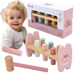 Viga PolarB Drewniana Przebijanka Wbijanka z Młoteczkiem Lisek Montessori