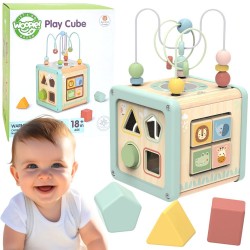 KOSTKA AKTYWNOŚCI EDUKACYJNA SORTER SENSORYCZNA DREWNIANA WOOPIE GREEN