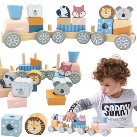 Kolorowa Kolejka z wagonikami do ciągania Viga Toys