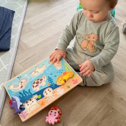 TOOKY TOY Drewniane Puzzle Świat Morza Montessori Rybki Żółwik Dopasuj Kształty