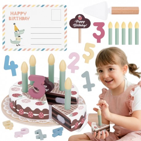TOOKY TOY Drewniany Tort Urodzinowy ze Świeczkami Rzepy