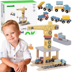 TOOKY TOY Dźwig Portowy Drewniany Zestaw