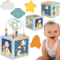TOOKY TOY Drewniana Kostka Aktywności Kosmos Sorter Labirynt