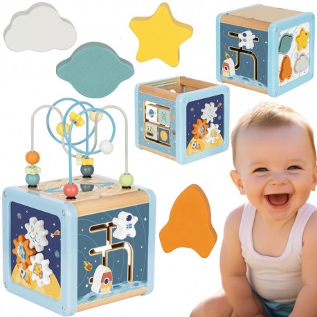TOOKY TOY Drewniana Kostka Aktywności Kosmos Sorter Labirynt