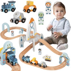 TOOKY TOY Drewniana Kolejka Kosmiczna Zestaw Tory