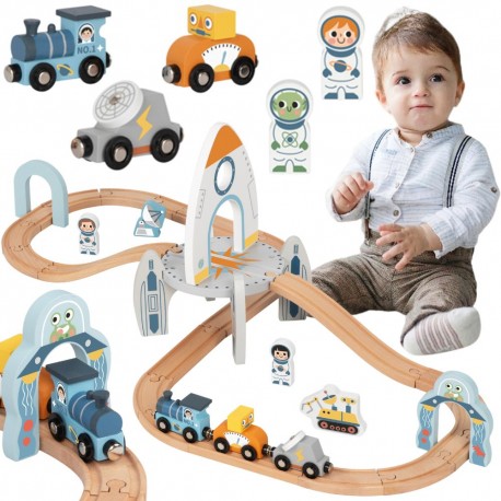 TOOKY TOY Drewniana Kolejka Kosmiczna Zestaw Tory
