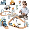TOOKY TOY Drewniana Kolejka Magnetyczna "Kosmiczna Podróż" Zestaw Tory