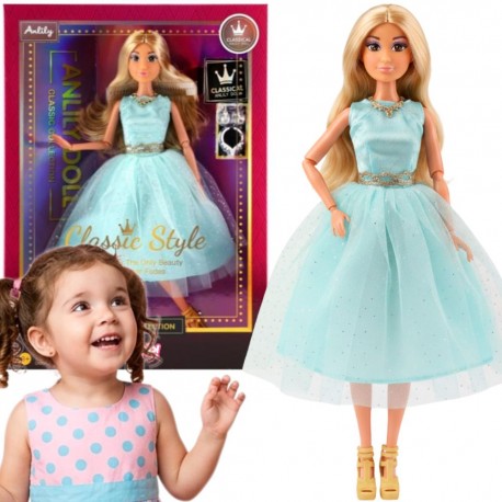 WOOPIE ROYAL Lalka Lily 30 cm Długie Blond Włosy Elegancka Turkusowa Sukienka