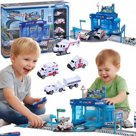 WOOPIE Zestaw Parking z Autami i Lądowiskiem dla Helikoptera 37el.