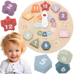 VIGA Drewniany Zegar Sorter Kształt&oacute;w Edukacyjny PolarB 18m+