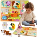 TOOKY TOY Drewniane Puzzle Montessori Zwierzątka Dom Dopasuj Kształty