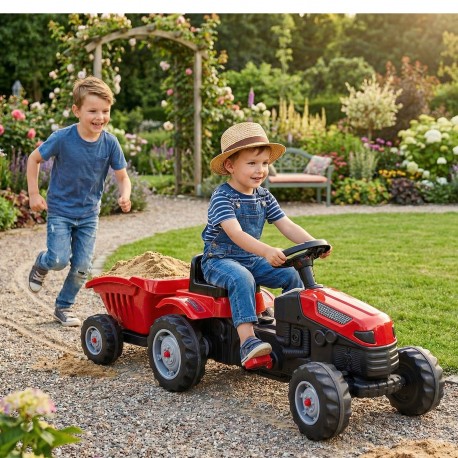 WOOPIE Traktor MAX na pedały z przyczepą czerwony