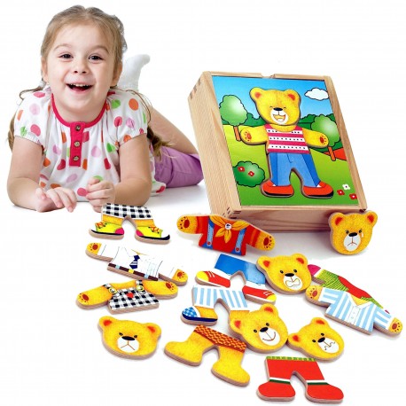 Viga Drewniane Puzzle Układanka Ubierz Misia