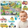 TOOKY TOY Drewniane Puzzle Montessori Pojazdy Samochody Samolot Statek Miasto Dopasuj Kształty