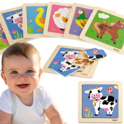 VIGA Poręczne Drewniane Puzzle Krówka