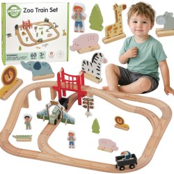 WOOPIE GREEN Drewniana Kolejka Zoo Zestaw 60 Elementów