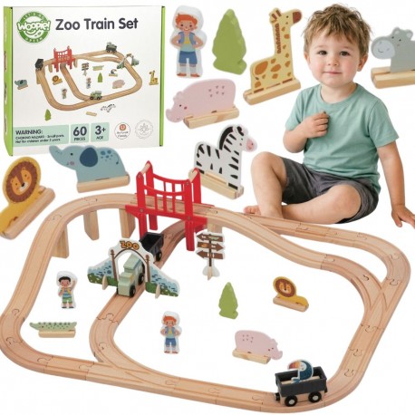 WOOPIE GREEN Drewniana Kolejka Zoo Zestaw 60 Elementów