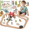 WOOPIE GREEN Drewniana Kolejka ZOO Zestaw XL Pociąg na Magnes Tor 60 el. FSC