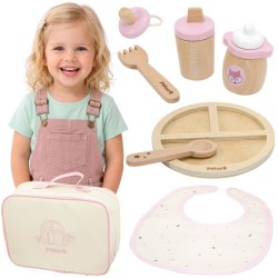 Viga PolarB Drewniany Zestaw do Karmienia Lalki Torba - z Butelką i Śliniaczkiem