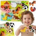 TOOKY TOY Drewniane Puzzle Montessori Zwierzątka Farma Dopasuj Kształty