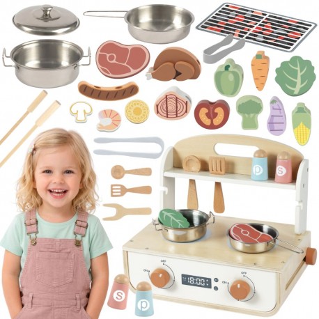 TOOKY TOY Drewniana Kuchnia z Grillem i Akcesoriami