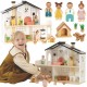 TOOKY TOY Drewniany Domek dla Lalek z Akcesoriami i Rodzinką 22 el.