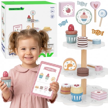 TOOKY TOY Patera Słodkości Drewniany Stojak Babeczki Ciasta