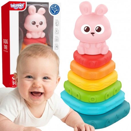 WOOPIE Piramidka Sensoryczna Wieża Układanka Sorter Króliczek 6m+