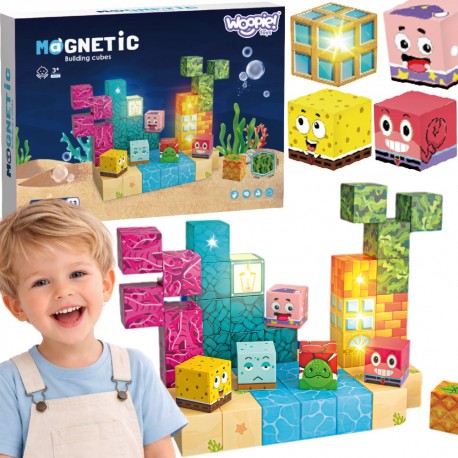 Woopie Klocki Magnetyczne Kostki 63 el Montessori Ocean Układanka Gra 3D