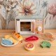 TOOKY TOY Drewniana Kuchenka Mikrofalowa Zestaw Produktów Sporzywczych