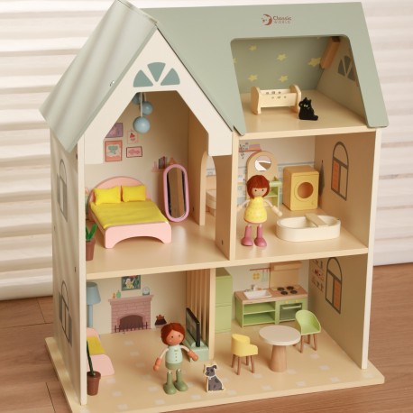 CLASSIC WORLD Wielki Drewniany Domek dla Lalek z mebelkami