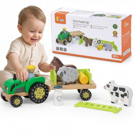 WIGA Traktor Drewniany Zwięrzatka Farma Zagroda