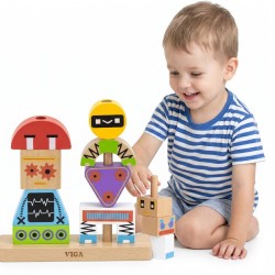 VIGA Układanka Piramidka Roboty + Wzory 8 el.