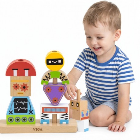 VIGA Układanka Piramidka Roboty + Wzory 8 el.