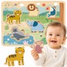 TOOKY TOY Drewniana Układanka Montessori Interaktywne Puzzle Dźwiękowe Dzikie Zwierzęta Safari