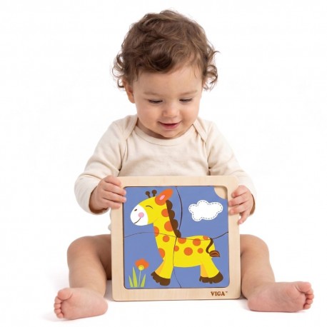 VIGA Poręczne Drewniane Puzzle Żyrafa