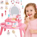 TOOKY TOY Różowa Toaletka Drewniana Do Makijażu z Lustrem + Akcesoria FSC