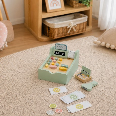 WOOPIE GREEN Drewniana Kasa Fiskalna Gotówka + Karta Płatnicza