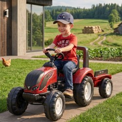 FALK Traktorek Czerwony Valtra S4 na Pedały z Przyczepką od 3 Lat